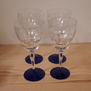 1930's Weston Louie Starflower Optic Cobalt Blue Water/ Wine Goblets Set Of 4